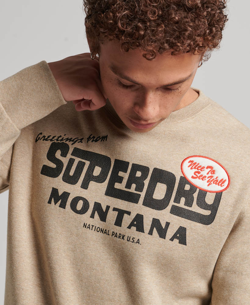 Travel Postcard Graphic Crew Sweatshirt Tan Brown Fleck Marl M2013171A 9XE 2