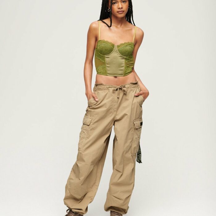 Vintage Baggy Parachute Pant Stone Wash Taupe Brown W7010979A 8MB 1
