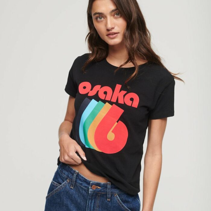 Osaka Graphic Short Sleeve Fitted T Shirt Black W1011344A 02A 2