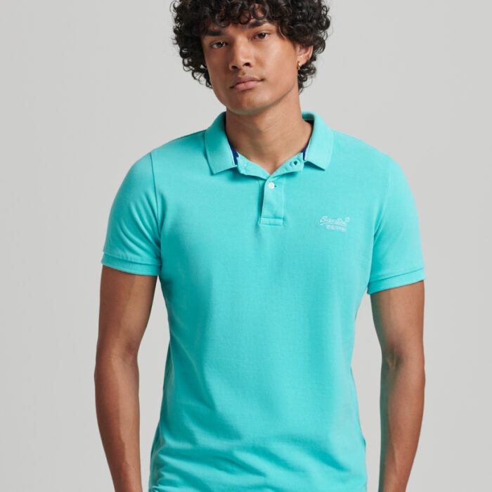 Organic Cotton Vintage Destroy Polo Shirt Aruba Aqua M1110345A 0VA 1