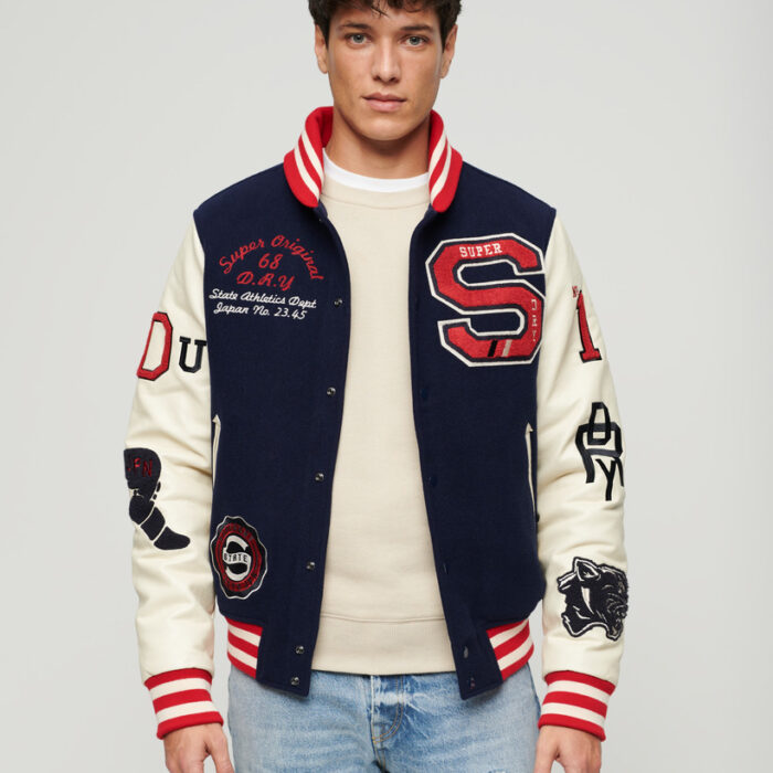College Varsity Patched Bomber Jacket Atlantic Navy M5011867A GKV 1