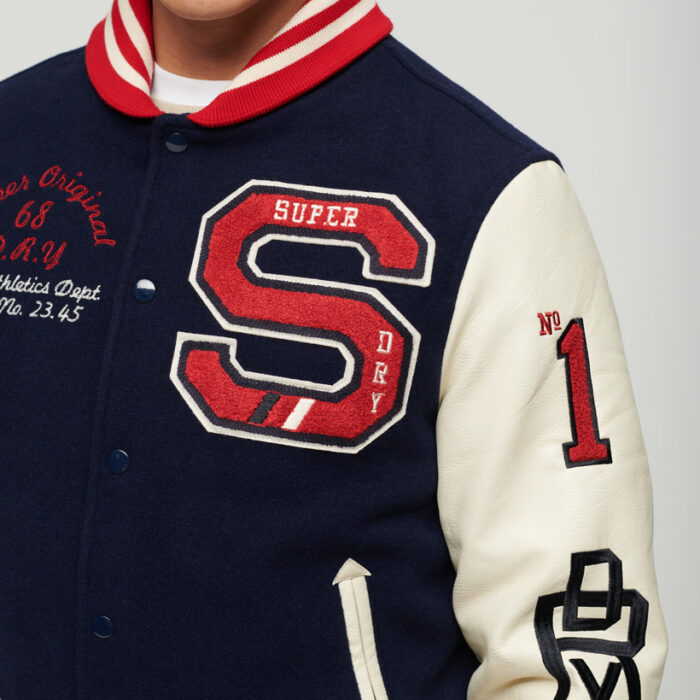 College Varsity Patched Bomber Jacket Atlantic Navy M5011867A GKV 3