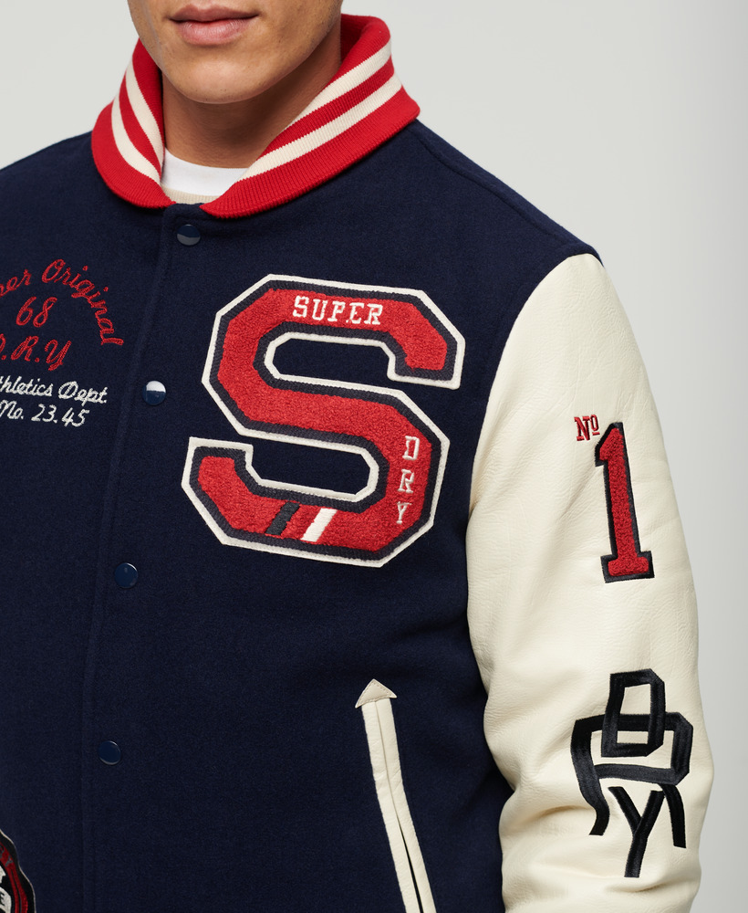 College Varsity Patched Bomber Jacket Atlantic Navy M5011867A GKV 3