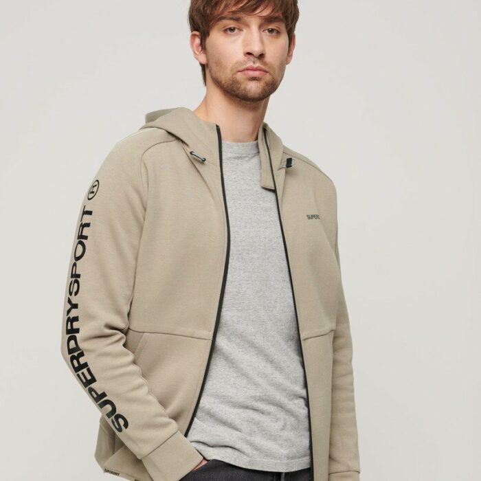 Sport Tech Logo Loose Zip Hood Deep Beige M2013531A 1PC 1