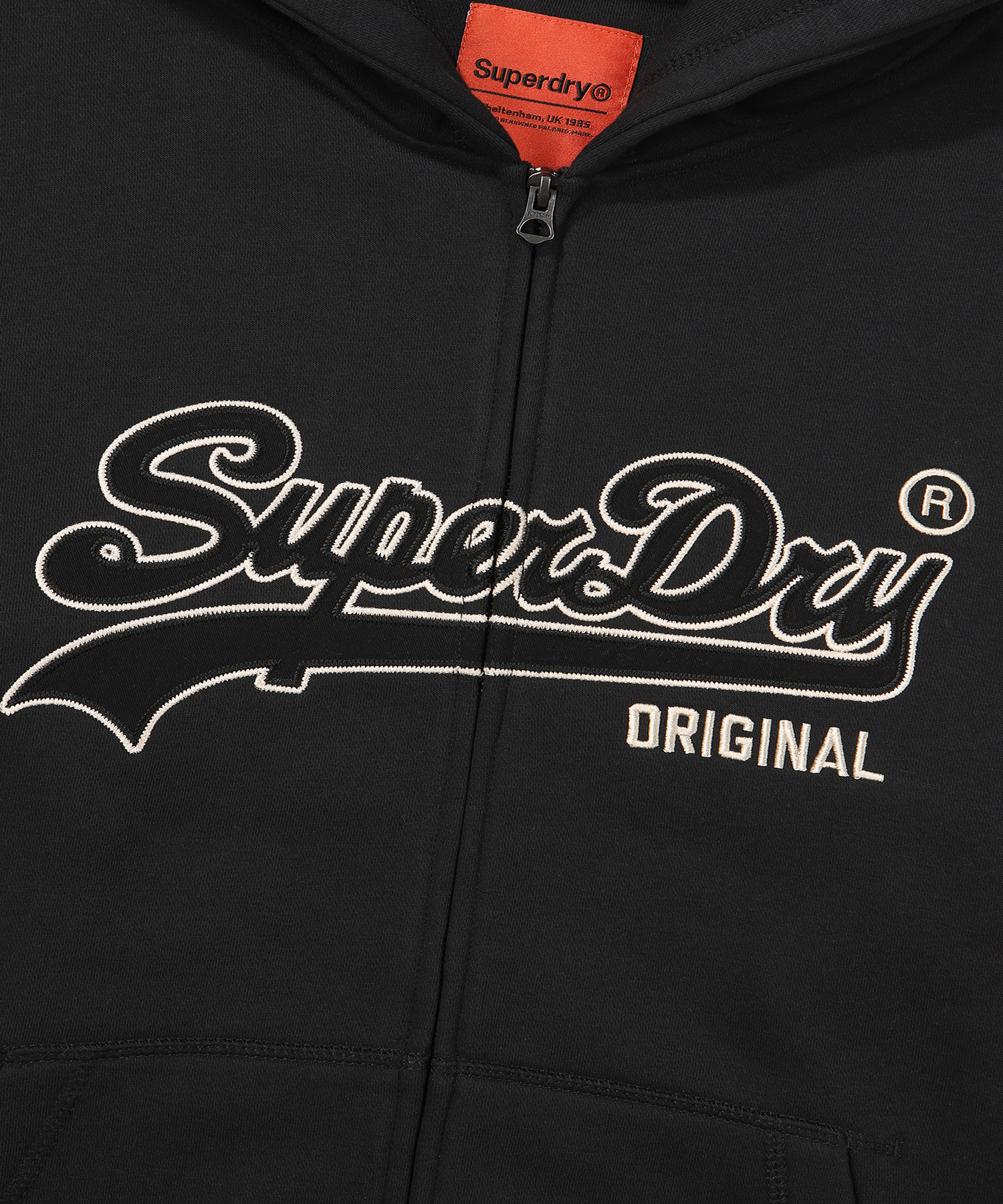 REGULAR FIT VINTAGE BIG LOGO 2 WAY HOOD ZIP UP BLACK SDUHUFO04 KBLK 4