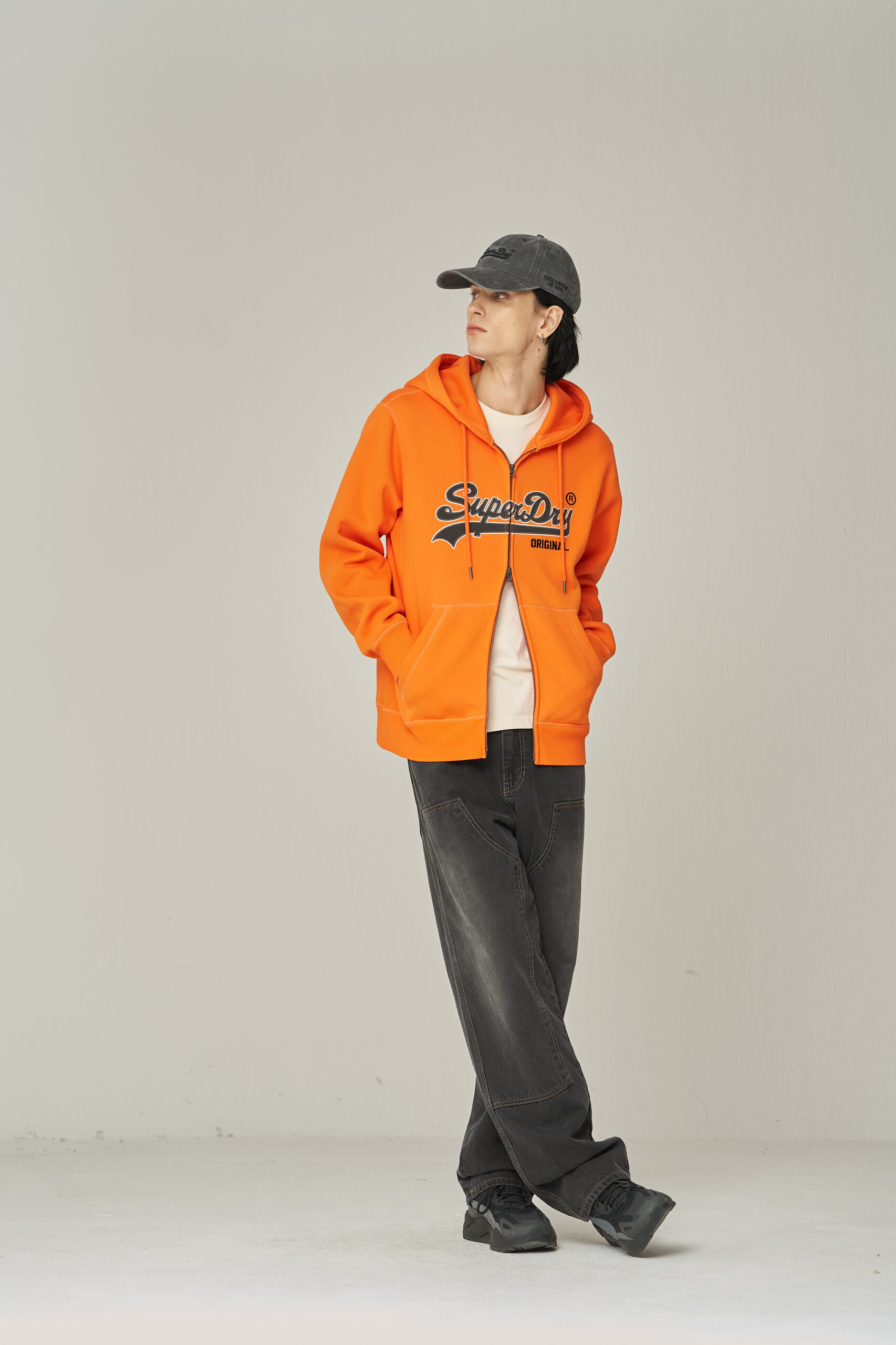 REGULAR FIT VINTAGE BIG LOGO 2 WAY HOOD ZIP UP ORANGE SDUHUFO04 KORG 6