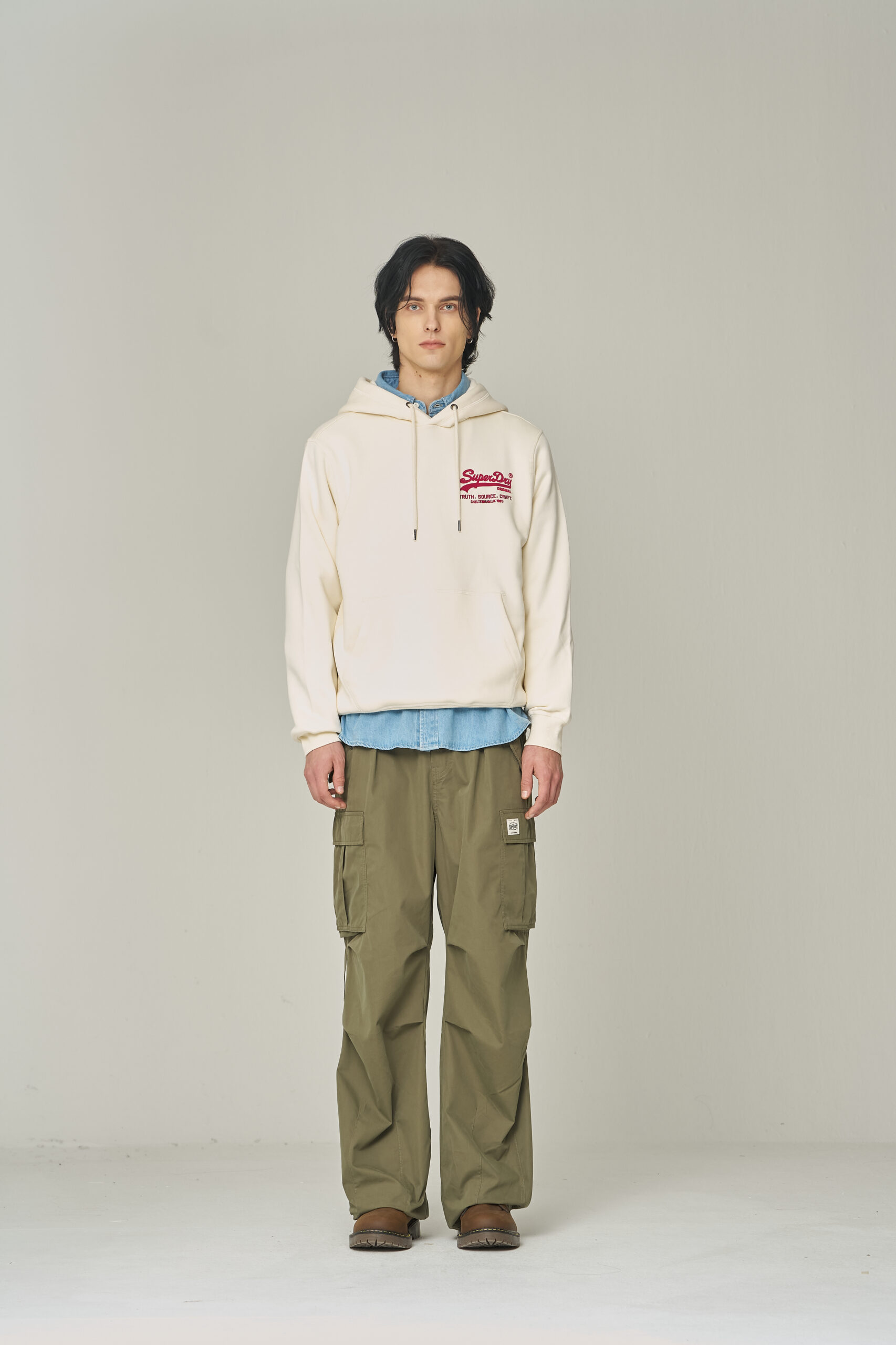 REGULAR FIT VINTAGE SMALL LOGO HOODIE IVORY SDUHOFO05 KIVR 6