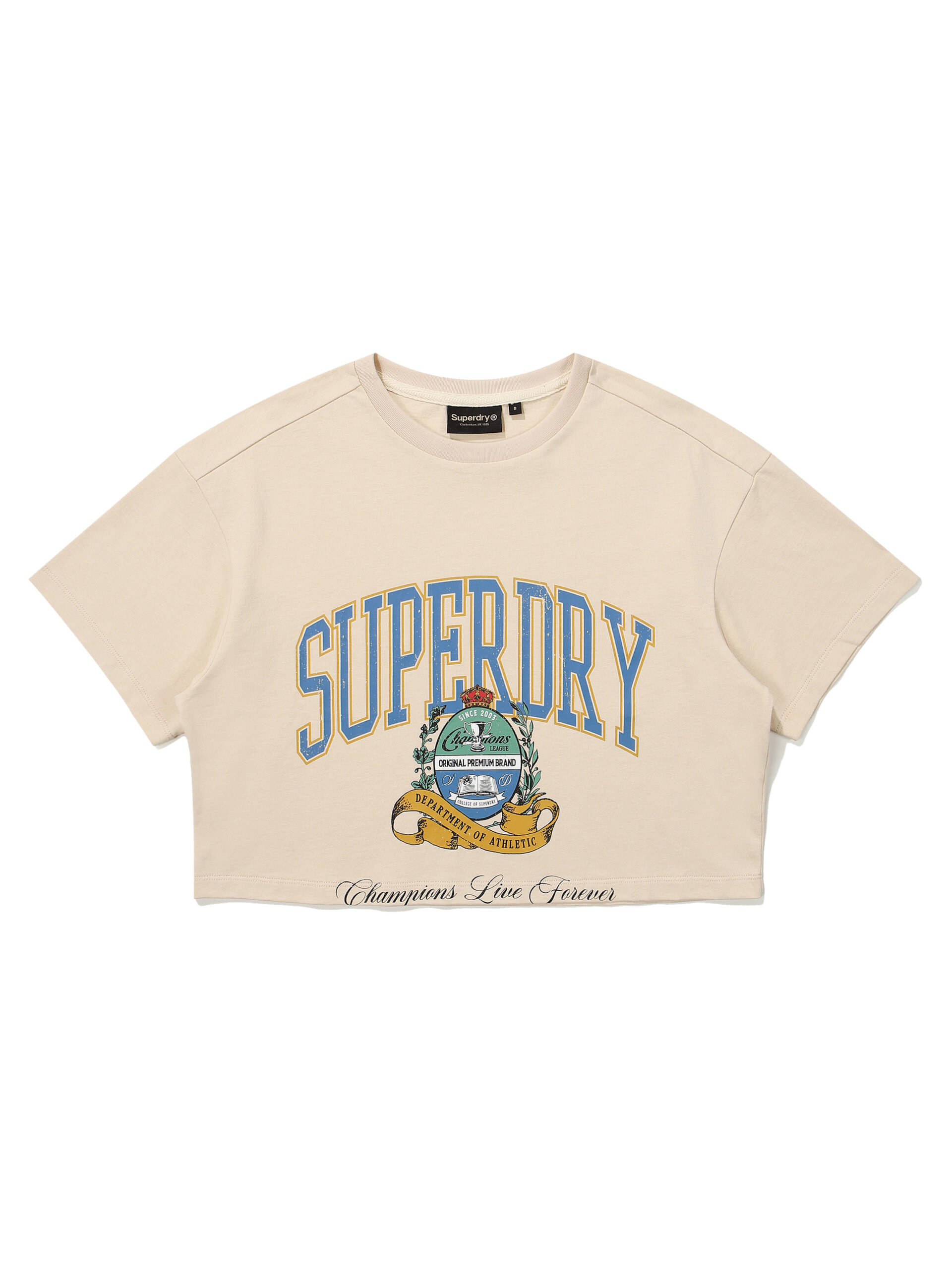 W SEMI OVER CROP CHAMPIONS SIMBOL HALF T SHIRT BEIGE SDFSHDO51 KBEG 1