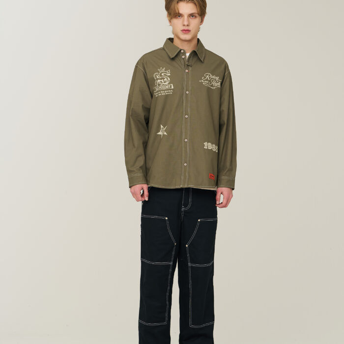 RICH FARMER GRAPHIC COTTON SHIRT OLIVE SDMIRAP40 KOLV 1