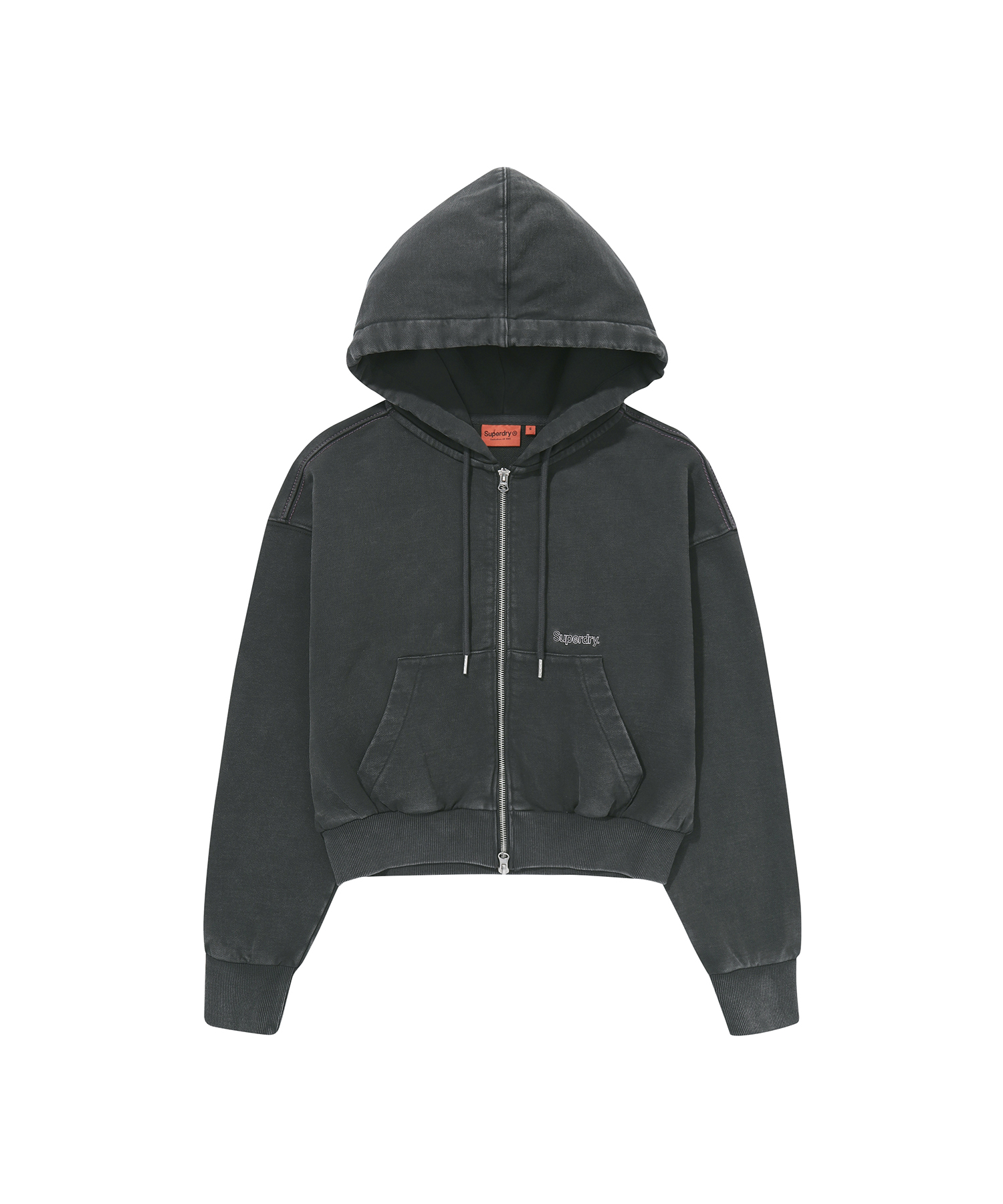 W VINTAGE WASHED CROP HOODIE D GREY SDFMZAP40 KDGR 1