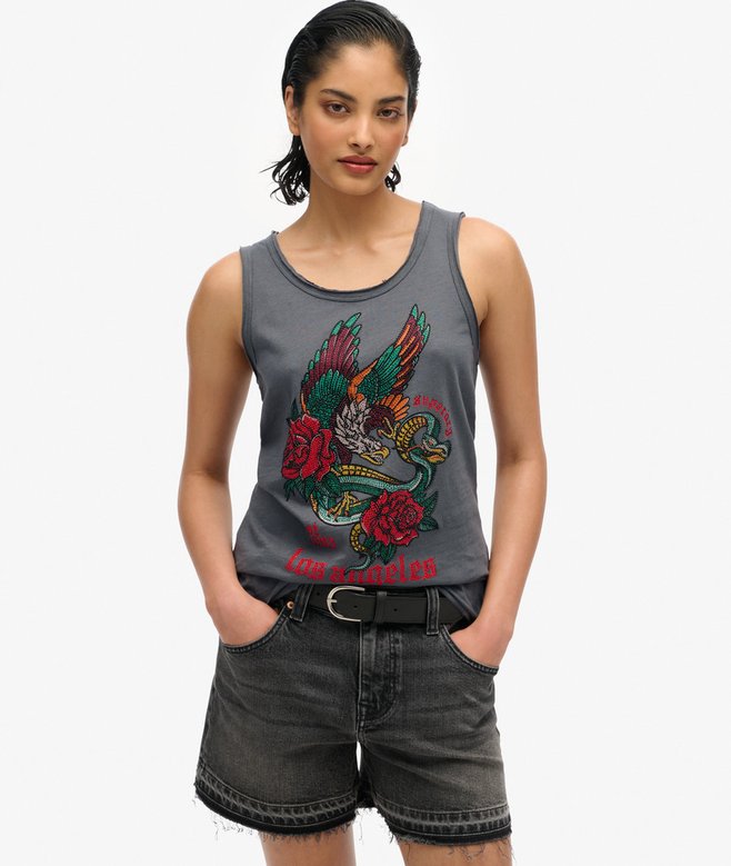 NEO TRAD TATTOO SCOOPNECK TANK Washed Black Slub W6012044A U4M 3